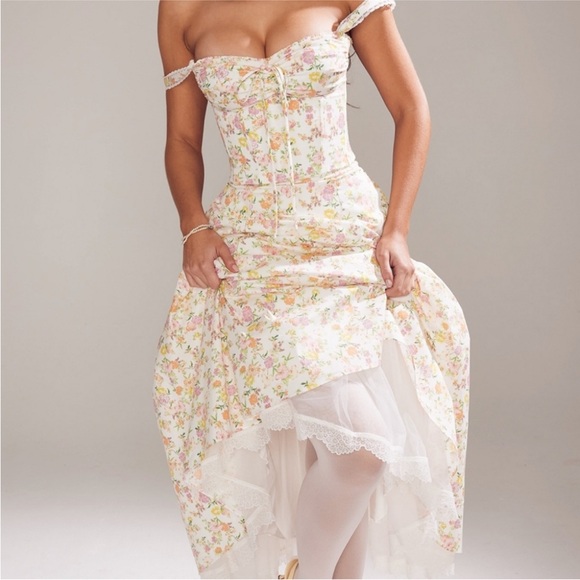 HOUSE OF CB Rosalee Ivory Meadow Print Cotton Bustier Sundress NWOT size L A-C - Picture 3 of 15